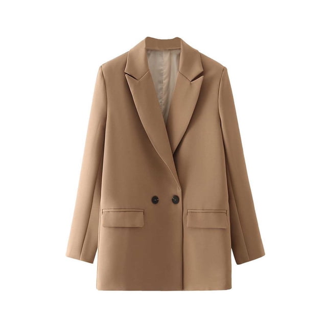 PEZHADA Fall Savings Women's Long Sleeve Blazer Open Front Cardigan Jacket Solid Color Work Office Blazer with Pockets Khaki