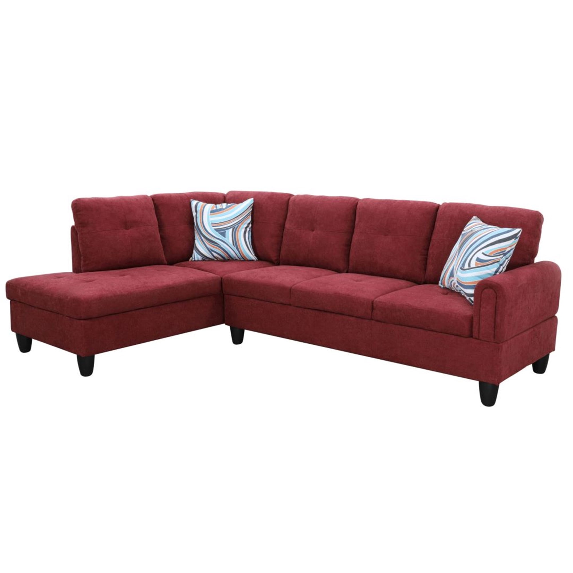 Aukfa Sectional Sofa, Living Room Couch with Storage Ottoman, Left Facing Chaise, Flannel, Red