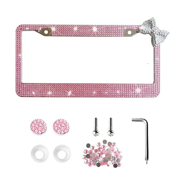 NOGIS Pink Bling License Plate Frame for Women, Diamond Rhinestone License Plate Frame Red Bling Car Accessories for Women Girls (Pink&White-Bow)