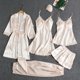 thumbnail image 1 of Conjunto de ropa de casa fina de manga larga de seda helada para mujer, ropa de dormir Sexy con cuello en V, bata de baño de talla grande incluida, conjunto de cinco piezas, 1 of 5