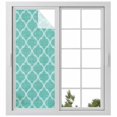 thumbnail image 2 of Blue Green Moroccan Window Privacy Film, Morocco Retro Abstract Quatrefoil Plaid Static Cling UV Sun Blocking Tint Film Heat Control Windows Films for Bedroom Bathroom, Window Stickers 23.6"x59", 2 of 8
