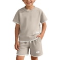 thumbnail image 5 of Grblisyd Boys Girls 2 Piece Outfits Waffle Knit Short Sleeve Crew Neck Top and Shorts Set Athletic Summer Clothes for Girls Size 10-12 Years, 5 of 7