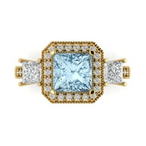 3.005 ctw 3 Stone Anniversary Ring for Women | Princess Cut Natural Aquamarine | Hyperallergenic Solid 18K Yellow Gold