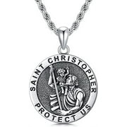 SISGEM St Christopher/Michael/Benedict/Virgin Mary/Jude Necklace 925 Sterling Silver Amulet Pendant with 22+2 Inch Stainless Steel Chain for Men & Women Jewelry for Birthday Mother's Day Christmas