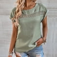 thumbnail image 1 of LOVZFMLL Hauts d'Été pour Femmes Mode Col Rond Uni Manches Courtes Patchwork Blouse, 1 of 6