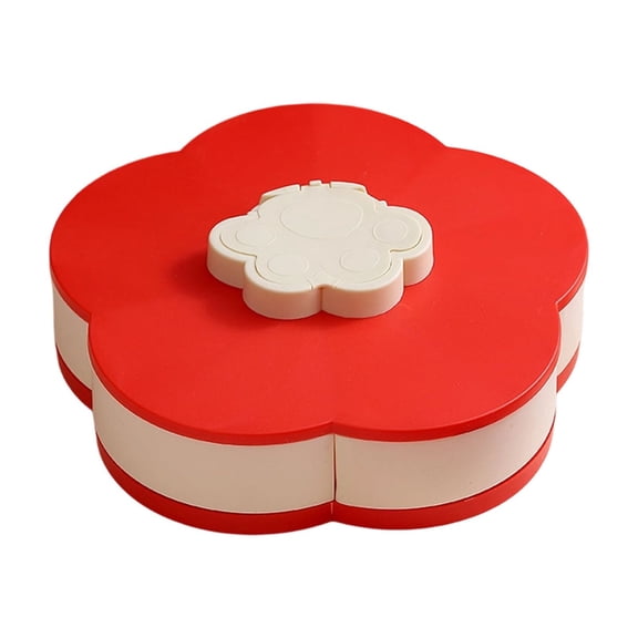 Rotating Snack Box Partitioned Serving Tray Flower Shaped Divided Candy Dish with Lid and Phone Holder for Nuts Fruit Appetizers Picnic Kitchen Party Supplies