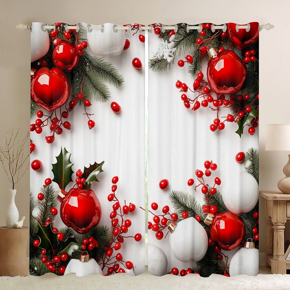 jejeloiu Happy Christmas Ball Black Out Curtains,Merry Xmas Theme Curtains Pack of 2 (42x63 Each),Happy New Year Bedroom Curtains For Child,Luxury Bedroom Decor