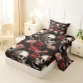 thumbnail image 2 of Castle Fairy Gothic Floral Skull Twin Sheets 3pcs,Rose Butterfly Bedding,Ivory Red Black,1 Fitted Sheet,1 Flat Sheet and 1 Pillowcase, 2 of 6