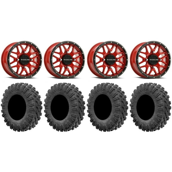 Raceline Krank 14" Wheels Red  38mm 30" MotoRavage Tires Polaris RZR XP 1000 / PRO XP / Ranger XP 900/1000