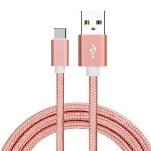 6.5 Ft. High-Speed 3A Nylon Braided USB-A to USB-C (Type-C) Charge & Sync Cable - Rose Gold