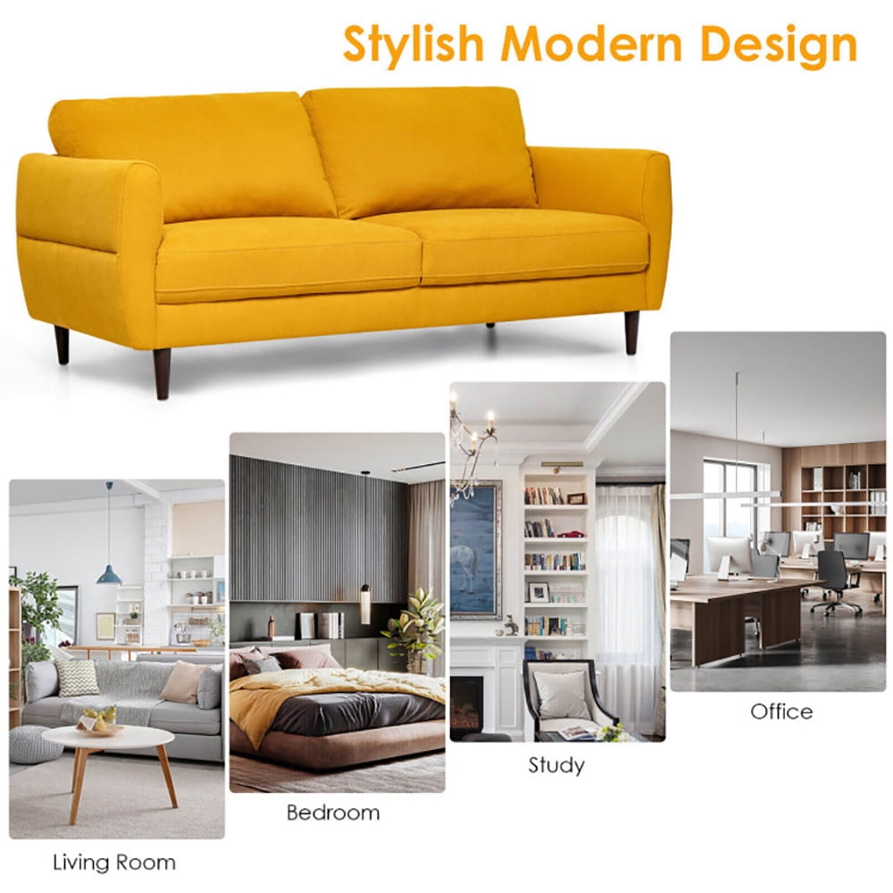 Finihen Loveseat Sofa, Modern Loveseat Sofa Couch, 72 Inch Small Fabric Loveseat Sofa Couch with Wood Legs, for Living Room, Bedroom, Yellow Finihen Loveseat Sofa, Modern Loveseat Sofa Couch, 72 Inch Small Fabric Loveseat Sofa Couch with Wood Legs, for Living Room, Bedroom, Yellow