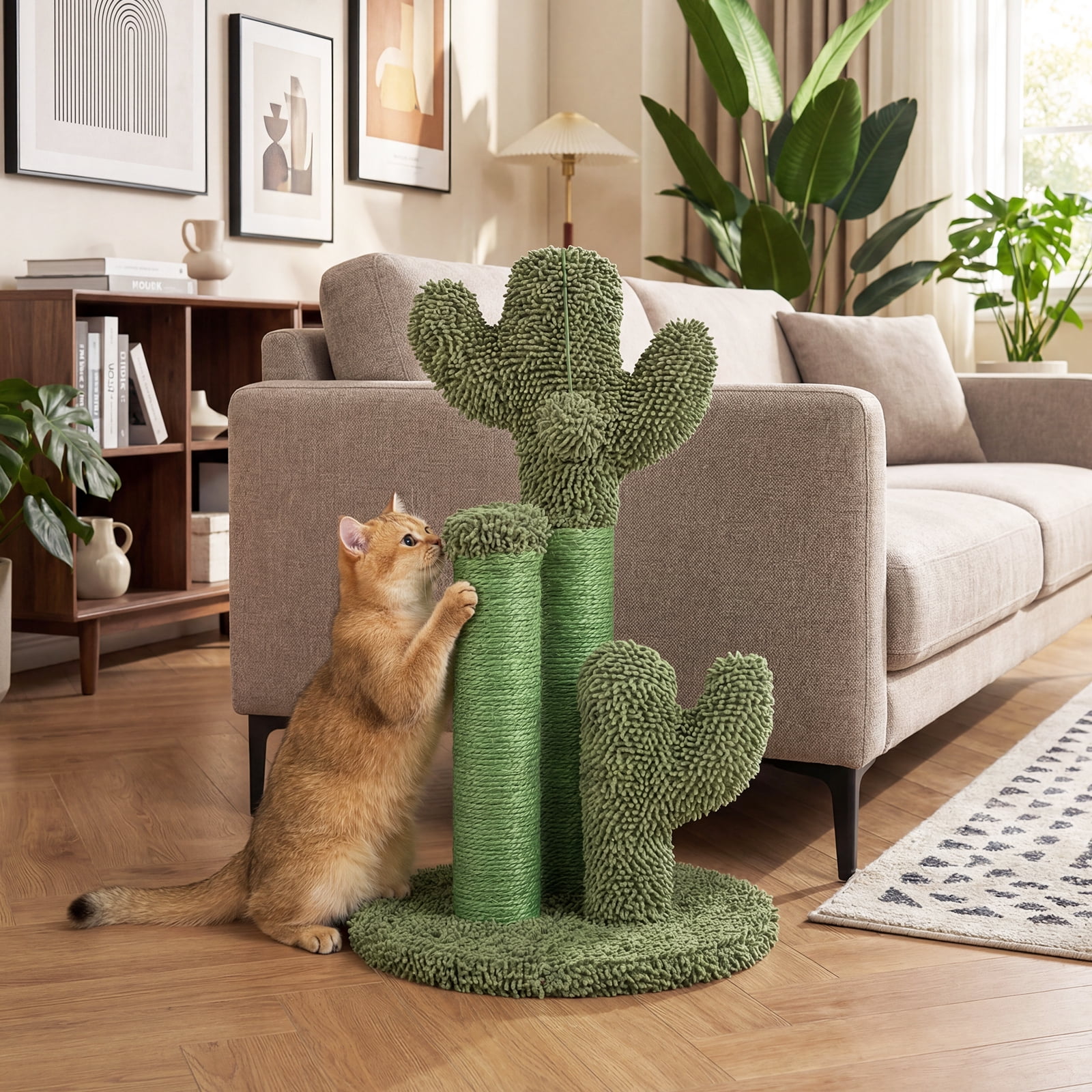Gymax 22'' Cactus Cat Scratching Post Cute Vertical Cat Claw Scratcher w/ Sisal Rope Green