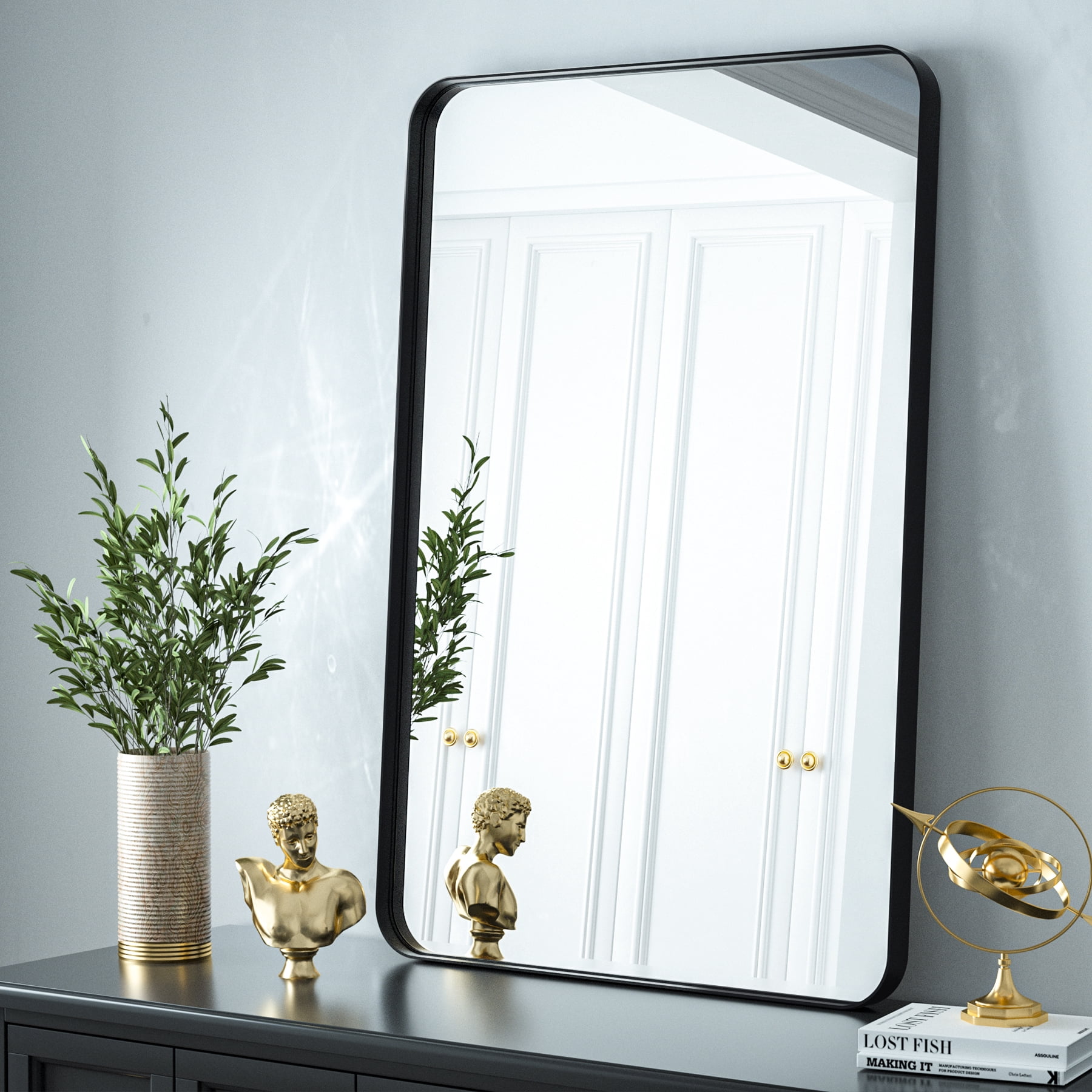 BEAUTYPEAK 30"x40"Rectangular Bathroom Mirror Wall-Mounted Mirror with Deep Frame,Black