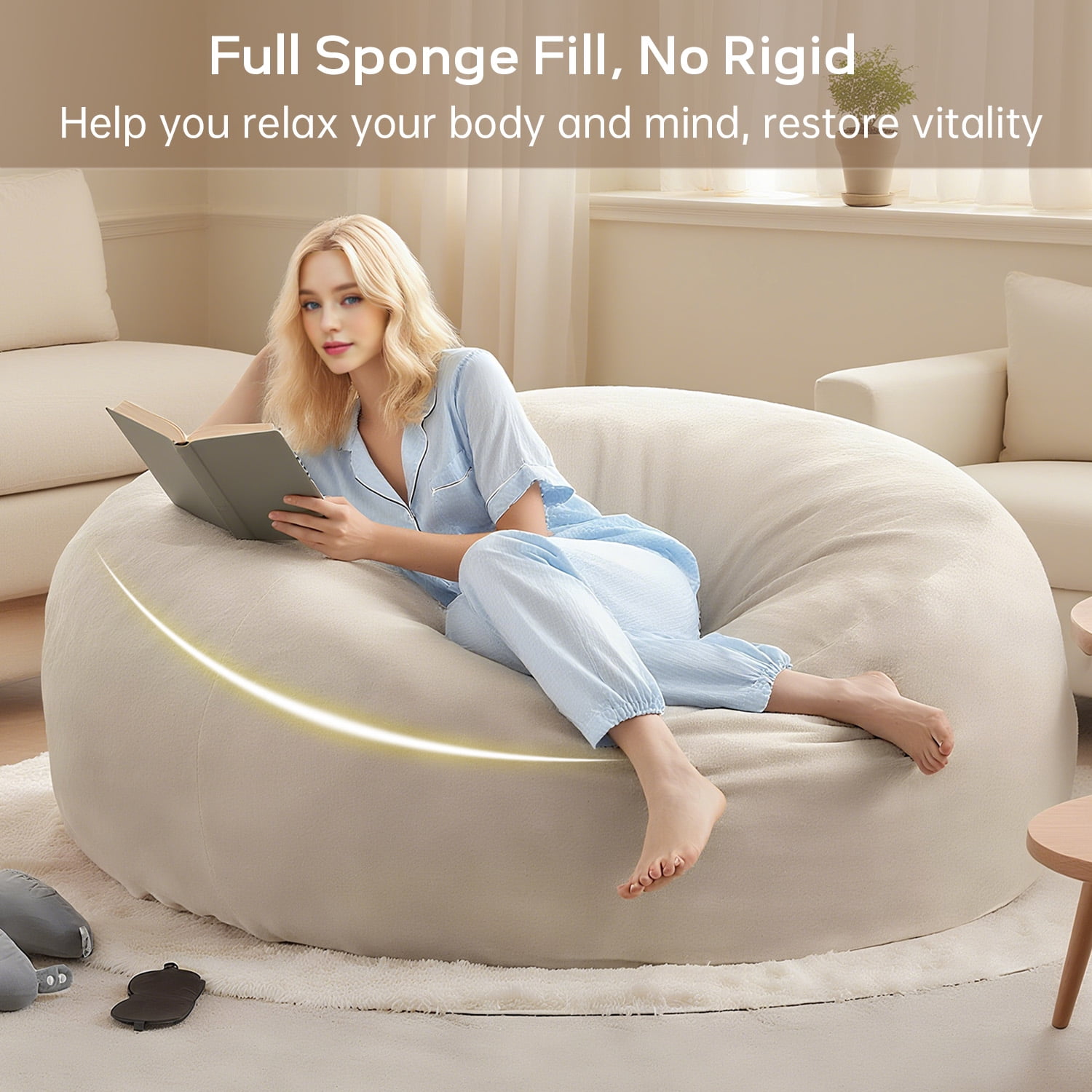 3FT Bean Bag Chair for Adults Teens, apricot high-density foam Filled Soft Sofa, Removable Flannel Cover Round Couch for Living Room Bedroom Dormbrown