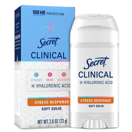 Secret Clinical Strength Hyaluronic Acid Antiperspirant and Deodorant for Women, Soft Solid, Stress Response, 2.6 oz