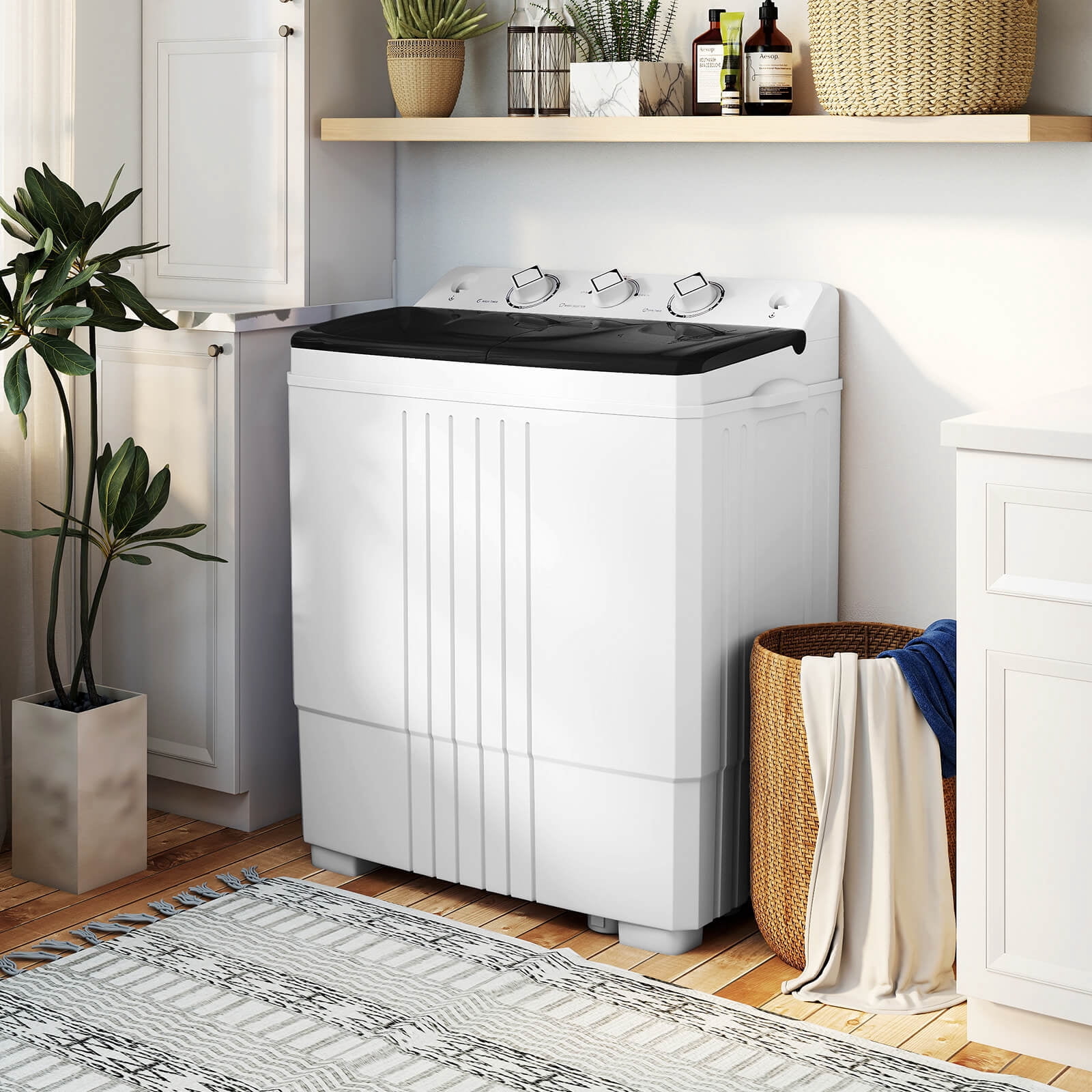 Costway Twin Tub Portable Washing Machine with Drain Pump Timer Control Dorm & RV's Black