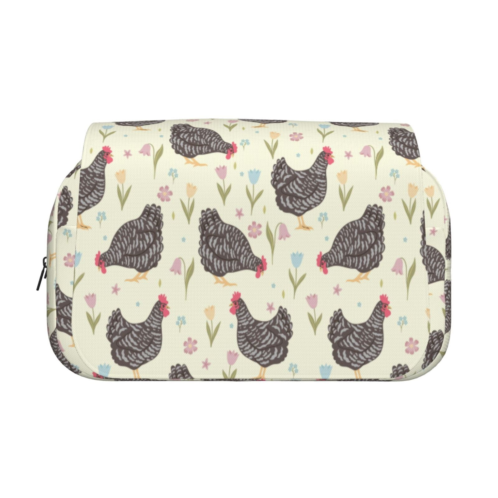 Rateoe Funny Chicken Pattern Double Clamshell Pen Case, Storage Organizer with Two Zipper Compartments– Holds Up to 50 Pencils & Pens