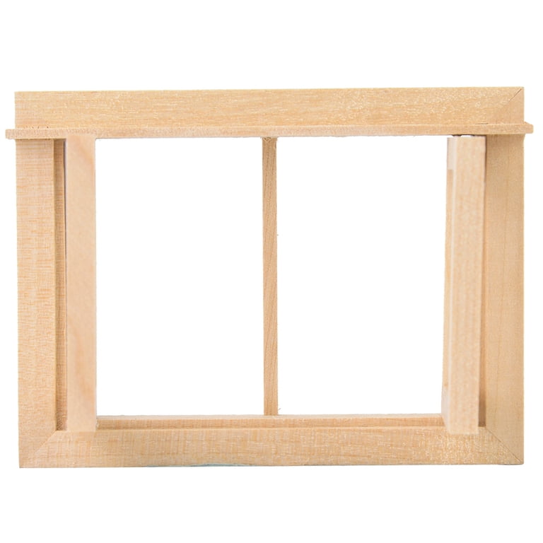Misppro 2 Set 1/12 Scale Miniature Wooden Windows - Unpainted DIY Dollhouse Accessories
