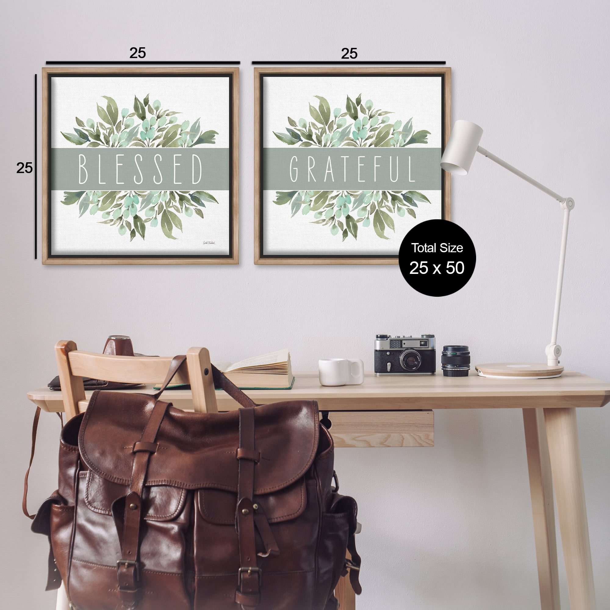 Stupell Industries Blessed Grateful Sentiment Text & Numbers Painting Brown Floater Framed Canvas Art Print Wall Art, 25 x 25, Set of 2