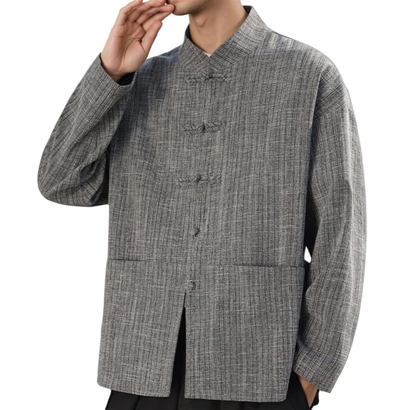 RUTAYY Men's Shirts Mandarin Collar Button Down Long Sleeve Casual Business Formal Tops Outerwear Elegant Holiday Blouse