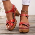 thumbnail image 2 of Rokment Womens Glitter Metallic Platform Chunky Block High Heels Dress Sandals Trendy Casual Comfortable Leather Orthopedic Dressy Pumps Walking Summer Shoes Red Size 9, 2 of 7