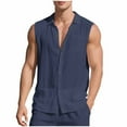 thumbnail image 2 of TKYCMSUAKI Big and Tall Tank Tops for Men Cotton Linen Lapel Button Down Sleeveless Shirts Loose Fit Solid Color T-Shirts Trendy Textured Tees, 2 of 8