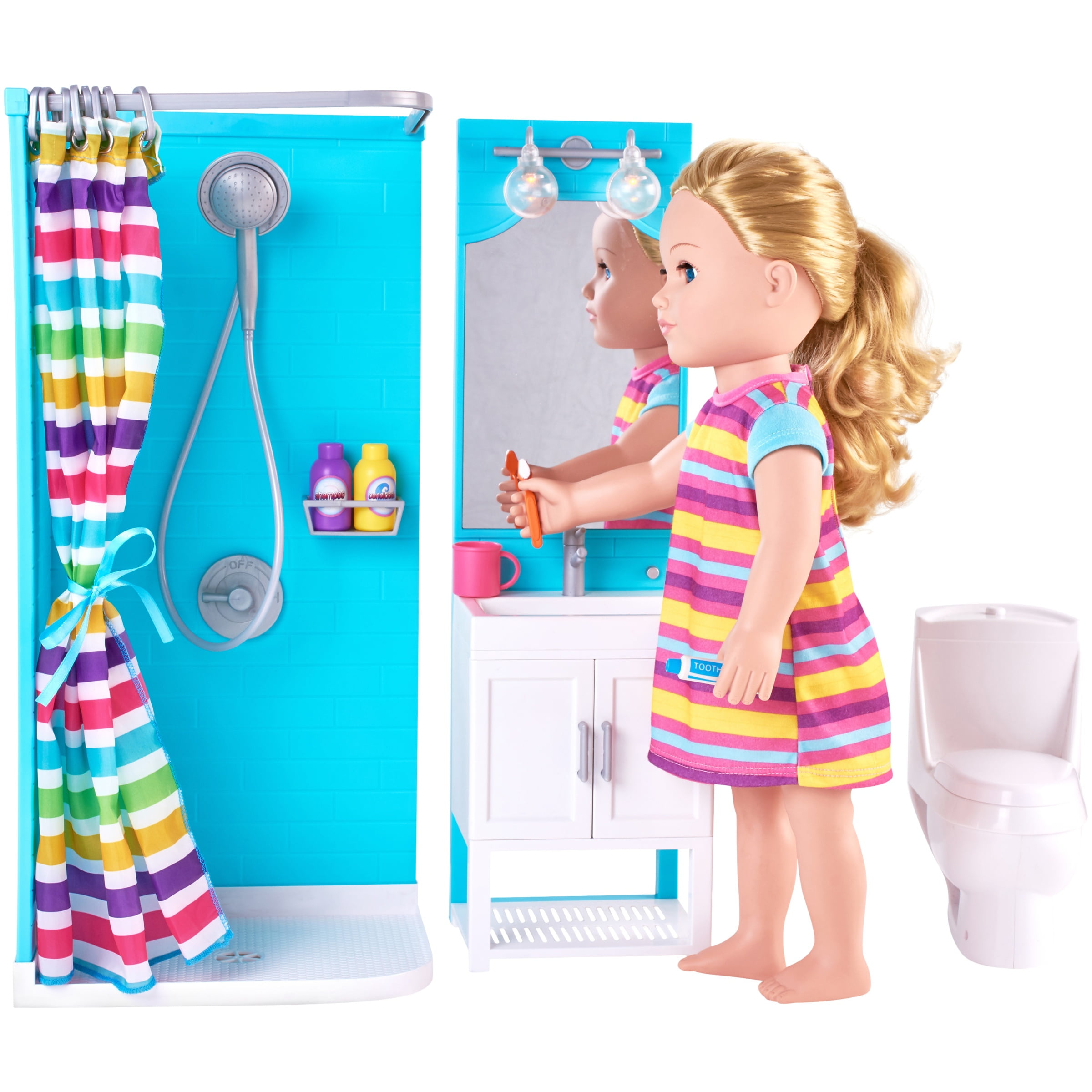 My Life As 17 Piece Bathroom Play Set With Shower And Light Up Vanity