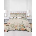 thumbnail image 2 of Twin Quilt Bedding Set, Watercolor Floral Reversible Summer Quilt 3 Pieces, Spring Roses Eucalyptus Leaf Plants Beige Lightweight Bedspreads Coverlets with 2 Pillow Shams for All Seasons, 2 of 5