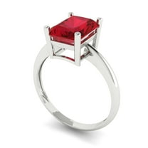 2.5ct radiant cut red ruby 14k white gold Bridal Wedding Engagement Promise Anniversary Ring for Women size 4.25