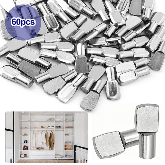 60pcs Metal Shelf Support Pegs, EEEkit Shelf Pins Brackets Kit for Cabinets, Bookshelves & Closets, Silver