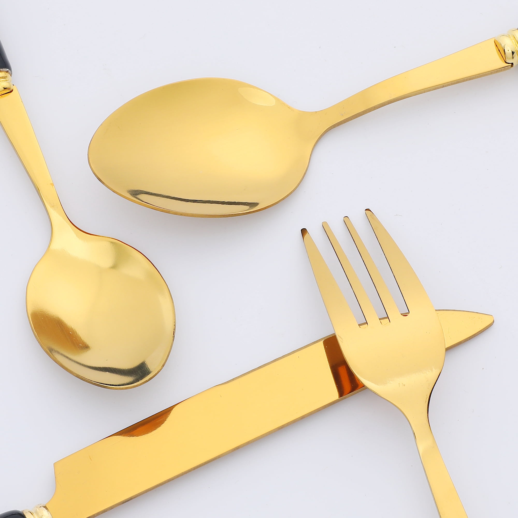 Unique Bargains 24 Pieces Stainless Steel Floral Flatware Set for 6 Black