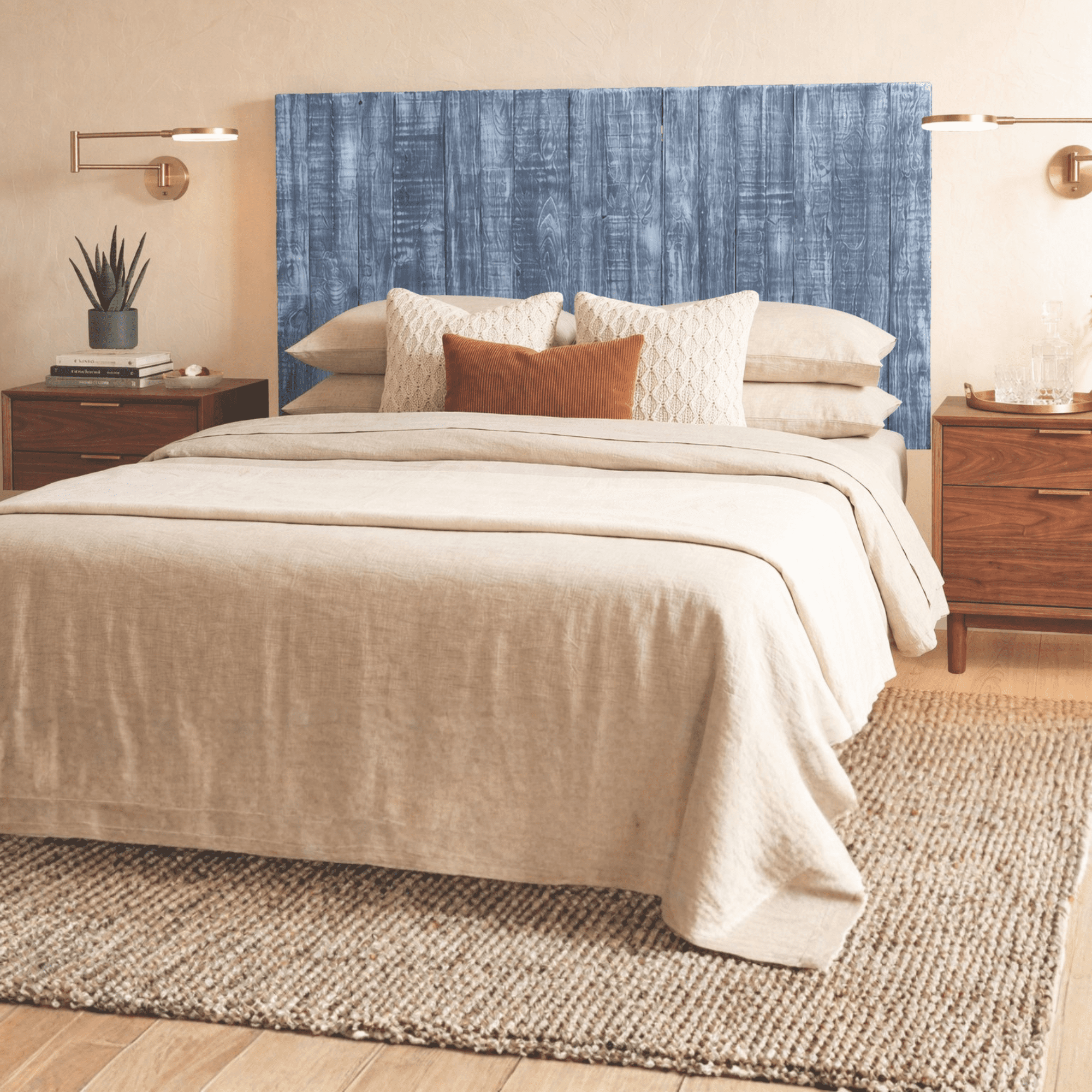 Barn Walls Solid Wood Headboard, King Size Blue Stonewash