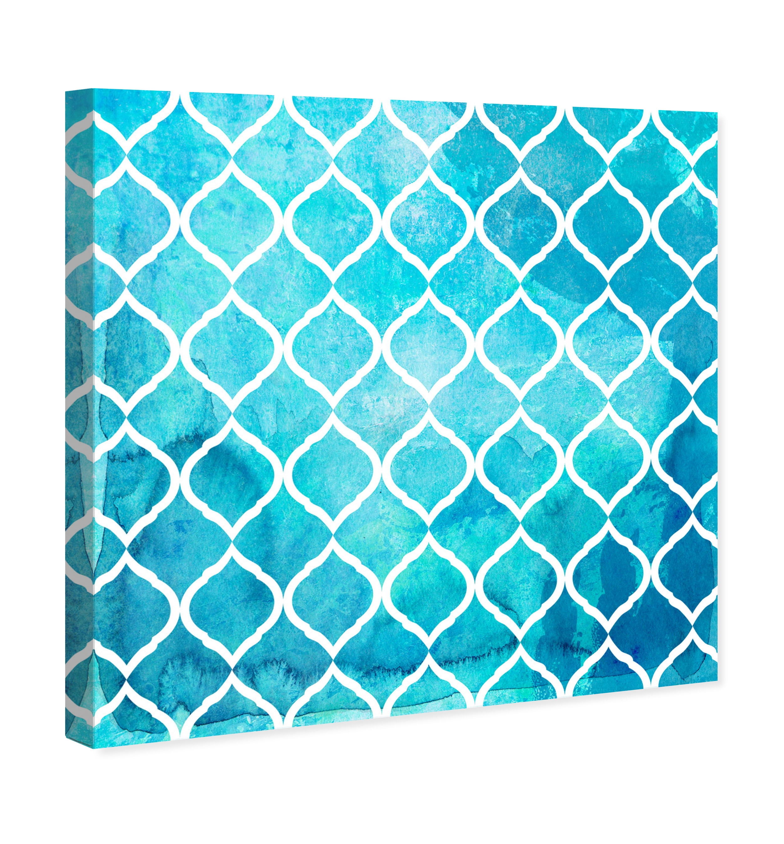 Wynwood Studio Abstract Moroccan Canvas Art - Blue Arabesque Art, Wall Art for Living Room, Bedroom, and Bathroom, 12 in x 12, Blue and White Home Decor
