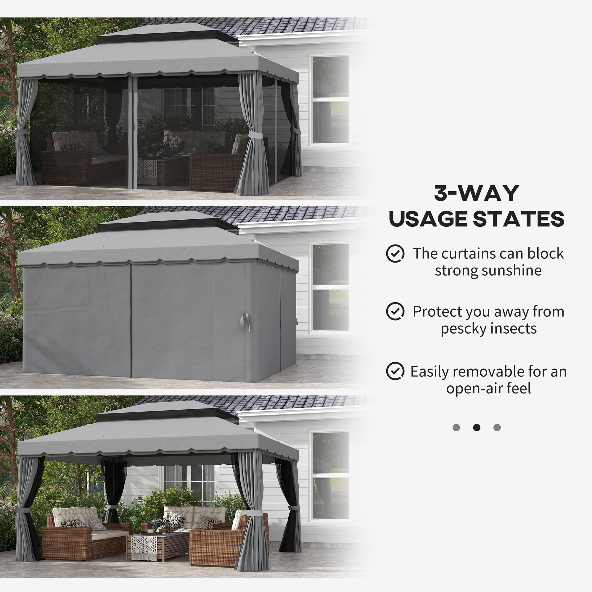 Outsunny 10' x 13' Patio Gazebo with Aluminum Frame for Outdoor, Gray