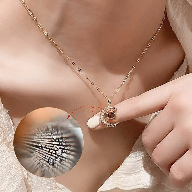 Rose Gold Moon Projection 100 Languages I Love You Rhinestone Necklaces For Women Pendant Necklace Maternal Full Rhinestone Necklace To My Daughter Necklaces Pendants Walmart