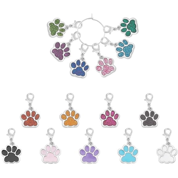 15Pcs Knitting Stitch Markers Paw Print Enamel Crochet Stitch Marker with Removable Lobster Clasp Ring Crochet Clip on Cute Charms for Sewing Weaving DIY Zipper Pull Charm 1set