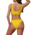 thumbnail image 3 of INSPIRE CHIC Women's Lace Up Decoration Push Up Bikini Sets, 2 Piece Wide Strap Top Triangle Bottom Swimwear Bathing Suits Small Yellow, 3 of 5
