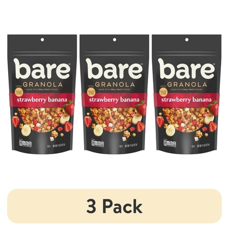 (3 pack) Bare Granola Strawberry Banana Crunchy Fruit Chips, 11 oz Bag