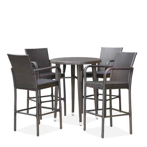 Patricia Outdoor 5 Piece Wicker 32.5 in Round Bar Table Set, Multibrown