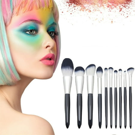 Kokovifyves 10 Cyan Wooden Handle Makeup Brush Set Loose Powder Brush and Eyebrow Brush