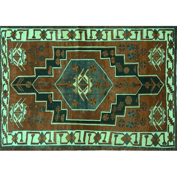 Ahgly Company Indoor Rectangle Persian Turquoise Blue Traditional Area Rugs, 7' x 9'