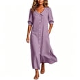 thumbnail image 2 of Guieoi Summer Dresses for Women Plus Size Collared Mid-Sleeve Side-Slit Striped Dress with Pockets Purple S, 2 of 6