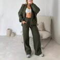 thumbnail image 5 of Women's 2 Piece Casual Tracksuit Outfit Set Full Zip Long Sleeve Bomber Jacket and Loose Straight Leg Pants Loungewear Sweatsuits Army Green, 5 of 5