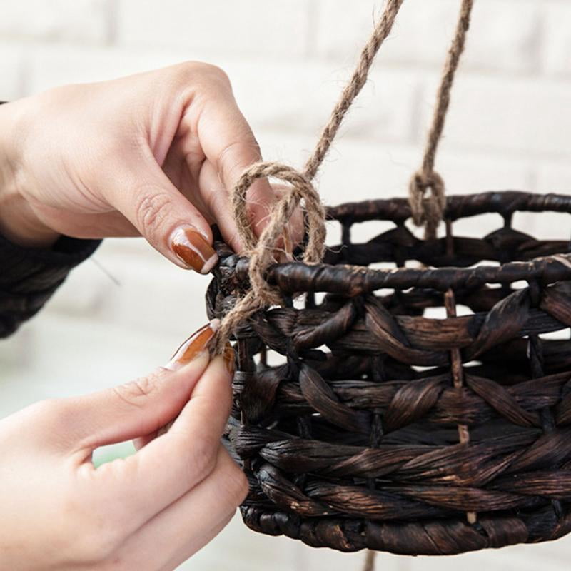 JZROCKER Handmade Hanging Woven Rattan Planter Storage Basket Flower Baskets for Home Garden Outdoor Porch Decoration