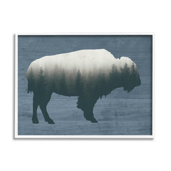 Stupell Industries Rustic Bison Shape Silhouette Forest Trees Pattern Graphic Art White Framed Art Print Wall Art, Design by Lettered and Lined