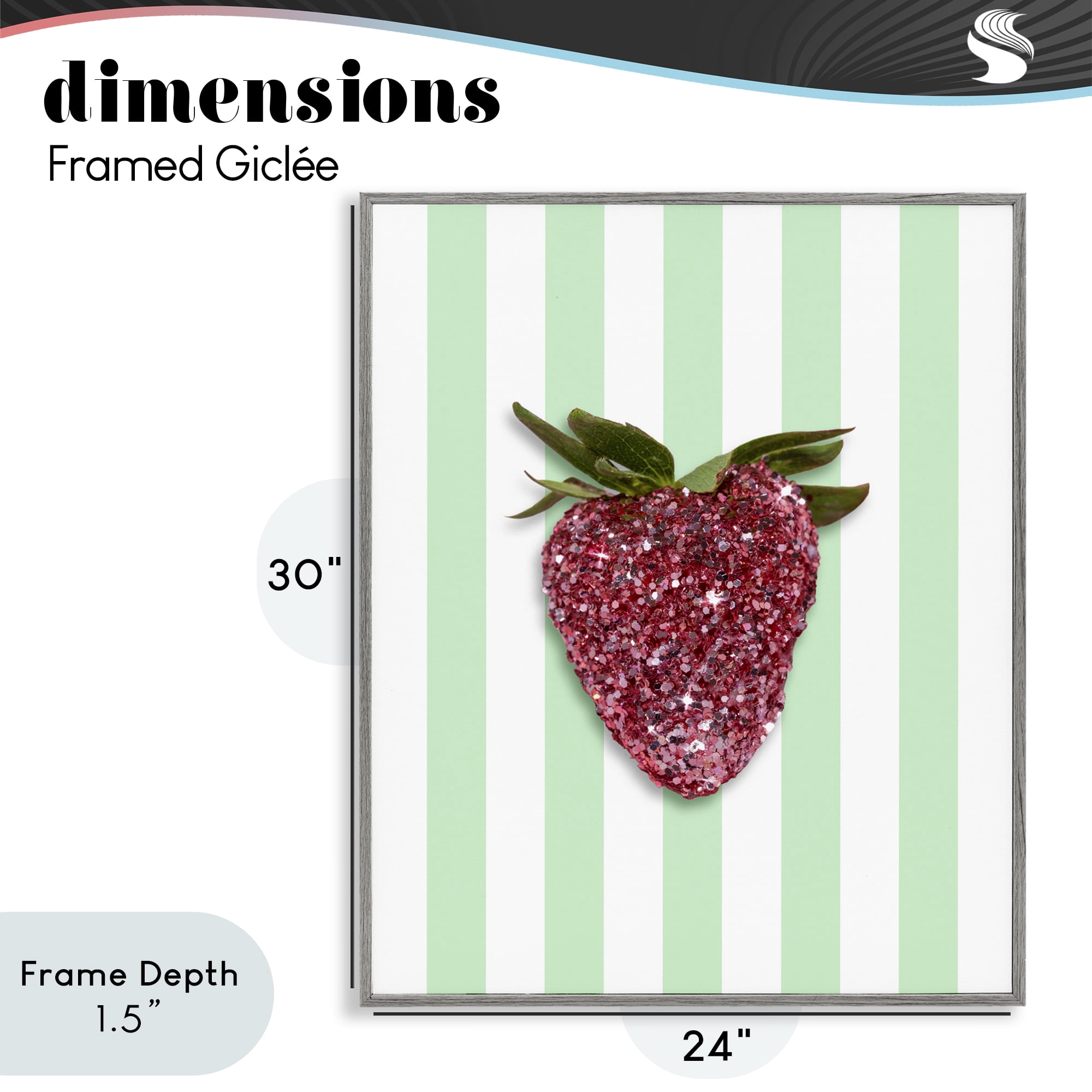 Stupell Industries Glimmer Cherry on Green Stripes Gray Framed Giclee Art, design by LISH Creative