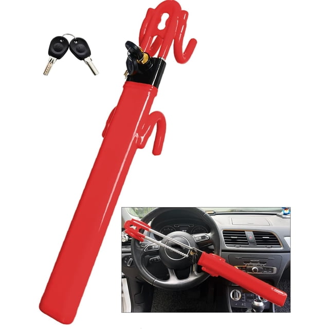 Steering Wheel Lock -Theft Heavy Duty Secure Car Device Adjustable Length Clamp Double Hook Locks Universal Fit