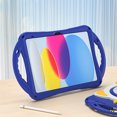 thumbnail image 6 of Kid-friendly Case for iPad 10th Gen 10.9" (2022), Rugged Silicone + PC Kickstand Hand/ Shoulder Strap Durable Protective Heavy Duty Protection Tablet Case for iPad 10th Gen 10.9" - Dark Blue, 6 of 9