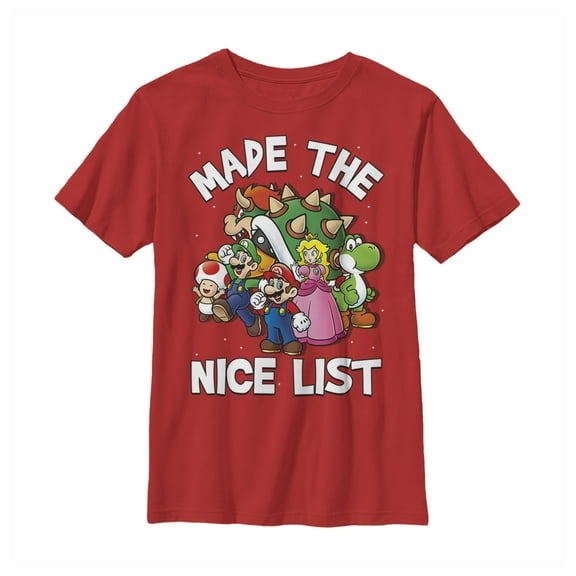Boy's Nintendo Mario Character Nice List Graphic Tee Red Large