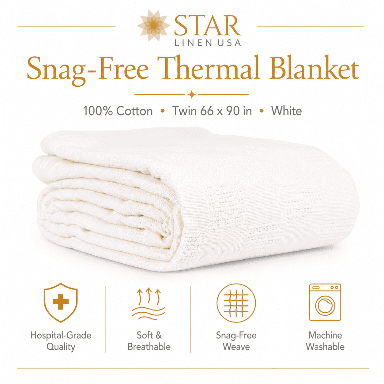 Hospital Thermal Blanket Throw Snag Free | 100% Cotton | Twin 66"x90" | White (1)